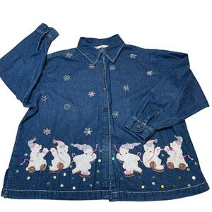 DressBarn Vintage Denim Jean Plus Size Polar Bears Winter Button Shirt size 2X